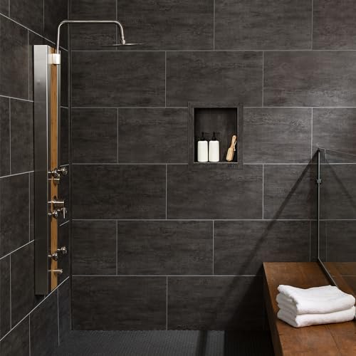 Palisade 17.5 in x 15.5 in Vinyl Shower Niche Ashen Slate | Waterproof Shower Insert - color: Ashen Slate