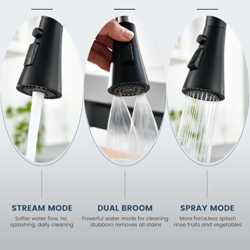DAYONE Black 2 Handle Kitchen Faucet with Sprayer, 4 Holes Pull Down Faucets for Kitchen Sink with Soap Dispenser Stainless Steel - color: Matte Black, style: 4 Holes Pull Down