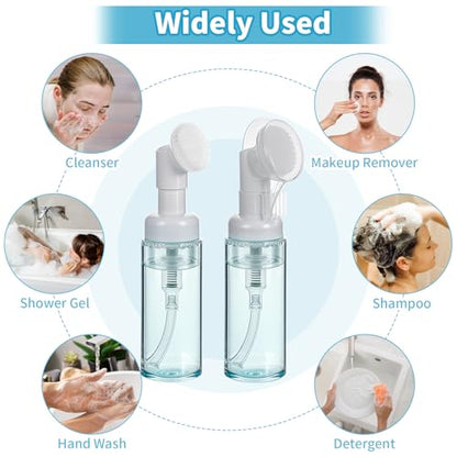 3 PCS Empty Foaming Pump Dispenser Facial Cleanser Foaming Bottle Small Mousse Foaming Soap Pump Container with Massage Clean Brush Head for Lash Cleanser Hand Soap Shampoo to Travel