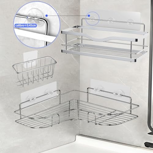 Shower Caddy Adhesive - Strong Shower Caddy Adhesive Hooks Replacement, Waterproof Shower Adhesive Strips, No Drilling, for Bathroom Storage Shelves and Kitchen Racks 16 Pack