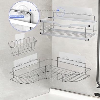 Shower Caddy Adhesive - Strong Shower Caddy Adhesive Hooks Replacement, Waterproof Shower Adhesive Strips, No Drilling, for Bathroom Storage Shelves and Kitchen Racks 16 Pack