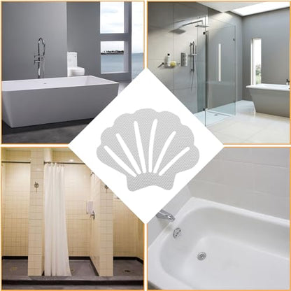 12 Pcs White and Black Bathtub Stickers Non Slip | Shell Shaped, Safety Shower Treads, Adhesive, For Bathroom Bathtub & Shower Floor - color: White and Black