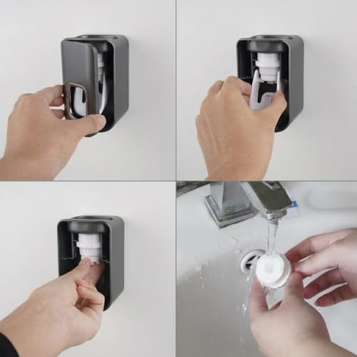 Toothbrush Holder Wall Mounted with Cover for Bathroom, 2 Slots Toothbrush Storage Organizer for Shower, Self Adhesive Toothbrush Hanger with Automatic Toothpaste Squeezer Dispenser