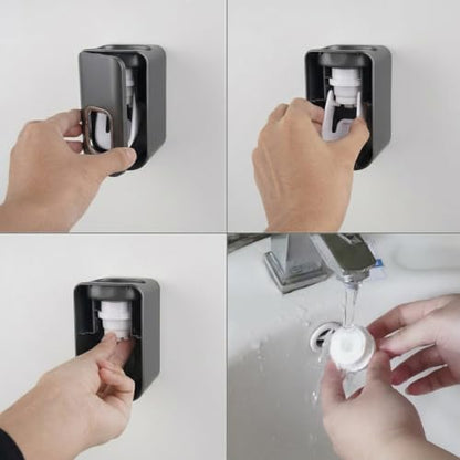 Toothbrush Holder Wall Mounted with Cover for Bathroom, 2 Slots Toothbrush Storage Organizer for Shower, Self Adhesive Toothbrush Hanger with Automatic Toothpaste Squeezer Dispenser