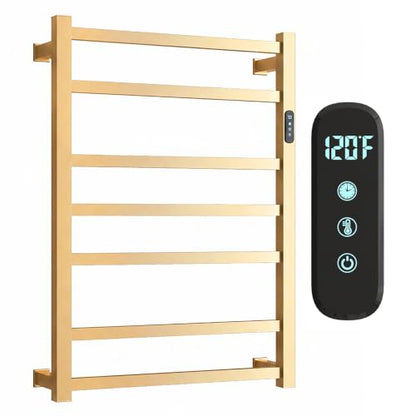 7 Bar Luxury Heated Towel Rack for Bathroom, Wall Mounted Electric Towel Warmer Rack with Timer & Temperature Control, Stainless Steel Towel Heater for Bathroom(Brushed Gold) - size: 7 Bars