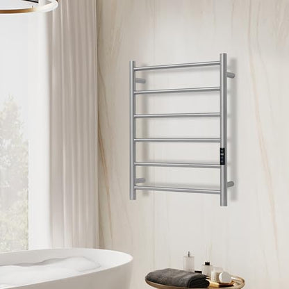 Electric Towel Rack with Voice Control for Alexa & Google Home,TUYA-Wall-Mounted Bathroom Heating Towel Warmer,Plug-in,26.77x20.47x4.39in,Stainless Steel Material,Brushed，6 Bars - color: Brushed With Wifi, size: 6 Bar