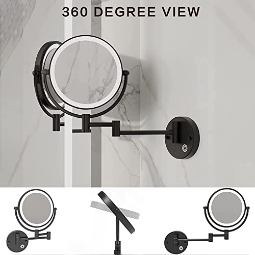 LED Makeup Mirror with Lights and 10x Magnification Vanity Mirror Wall Mounted Round Double Sided Vanity Magnifying with 360° Swivel Extendable Arm Make up Mirror,Black,Hard Wired ( Color : Black , Si