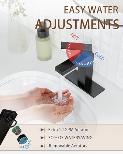 Matte Black Bathroom Faucet Single Hole with Pop-Up Bathroom Drain Single Handle Bathroom Sink Faucet w/Deck Plate(1 or 3 Hole) for Vanity Sinks, RV, Farmhouse - color: Matte Black