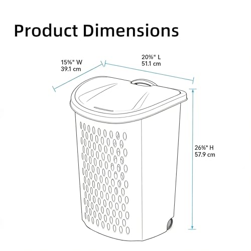 Laundry Basket with Wheels, Lid, and Handles for Easy Rolling, Dirty Clothes Organizer, White, 1 Pack