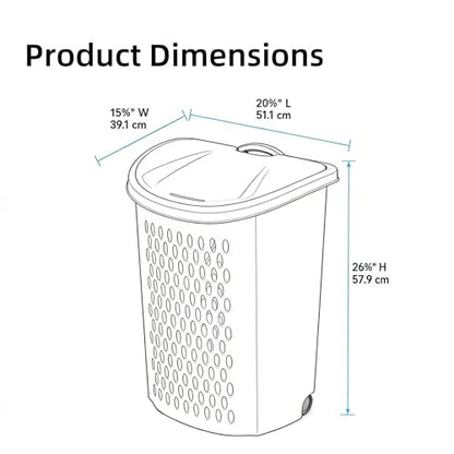 Laundry Basket with Wheels, Lid, and Handles for Easy Rolling, Dirty Clothes Organizer, White, 1 Pack