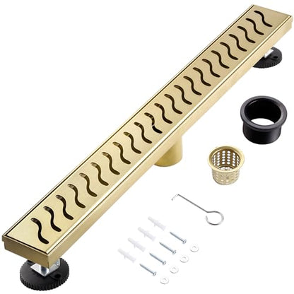 Linear Shower Drain, 36 inch Brushed Gold | Including Hair Catcher and Removable Grate, 304 Stainless Steel, Easy to Install and Clean (Drain Base Not Included) - color: Brushed Gold, size: 36 inch