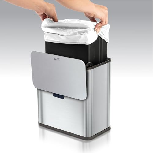 Glad Roomate Under Counter Trash Can - Space Saving Stainless Steel Waste Bin with Dual Lid and Clorox Protection - Small Trash Can for Kitchen Cabinet, Under Sink, or Bathroom, 1.5 Gallon (6L) - color: 6 Liter All Stainless