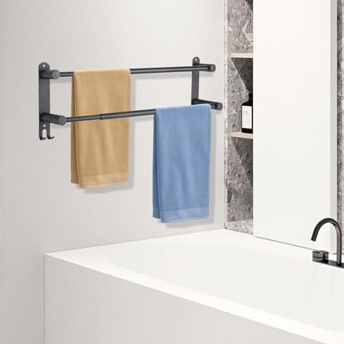 Black Double Towel Bar，Stretchable Double Towel Holder | Stainless steel bathroom towel rack, stainless steel towel holder, suitable for bathrooms and kitchens - color: Black