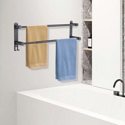 Black Double Towel Bar，Stretchable Double Towel Holder | Stainless steel bathroom towel rack, stainless steel towel holder, suitable for bathrooms and kitchens - color: Black