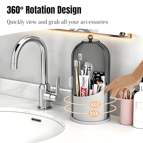 JEESA Dustproof Toothbrush Holder with Cover, Grey/White | 360° Rotating, 180° Sliding Lid, 3 Slots, Toothbrush Organizer, for Bathroom Countertop - color: Grey/White