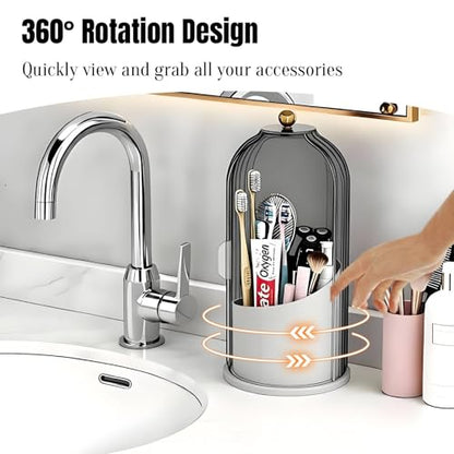 JEESA Dustproof Toothbrush Holder with Cover, Grey/White | 360° Rotating, 180° Sliding Lid, 3 Slots, Toothbrush Organizer, for Bathroom Countertop - color: Grey/White