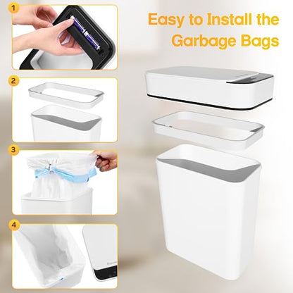 Bathroom Trash Can Automatic Touchless 2.6 Gallon Small Smart Trash Cans with Lid Slim Garbage Can for Kitchen, Toilet, Bedroom, RV, Living Room - color: White Battery, size: 2.6 Gallons