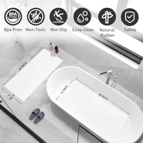 16"x40" Thike Matte White Self-Adhesive Vinyl Bath Mat Non Slip Safety Anti Skid Bathtub Placemat Sticker with Drain Cut Out Peel and Stick for Shower Floor Boat Area
