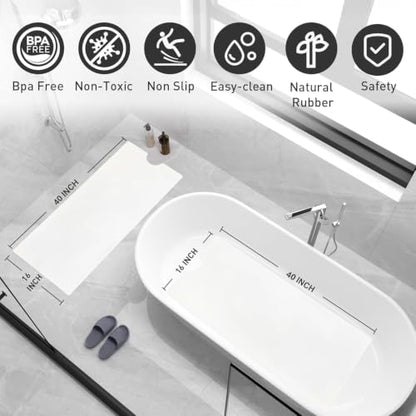 16"x40" Thike Matte White Self-Adhesive Vinyl Bath Mat Non Slip Safety Anti Skid Bathtub Placemat Sticker with Drain Cut Out Peel and Stick for Shower Floor Boat Area