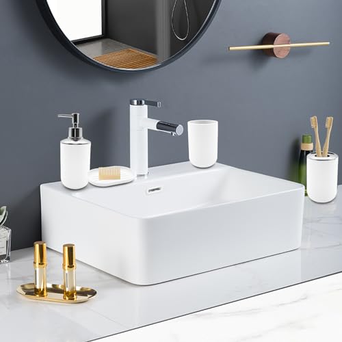 Bathroom Accessory Set, 4 pcs Shatter-Resistant Resin Bathroom Accessories Set Include Lotion Soap Dispenser Toothbrush Holder Soap Dish Modern Bathroom Decor, Gift for Home (White 4pcs) - style: White 4pcs