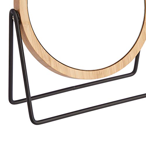 Amazon Basics Vanity Round Tabletop Mirror with Bamboo Rim, Double Sided Magnifying, 360° Rotation, Black, 7.2"L x 2.87"W - size: 7.2"L x 2.9"W, style: Bamboo Rim Without Base