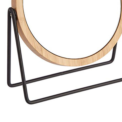 Amazon Basics Vanity Round Tabletop Mirror with Bamboo Rim, Double Sided Magnifying, 360° Rotation, Black, 7.2"L x 2.87"W - size: 7.2"L x 2.9"W, style: Bamboo Rim Without Base