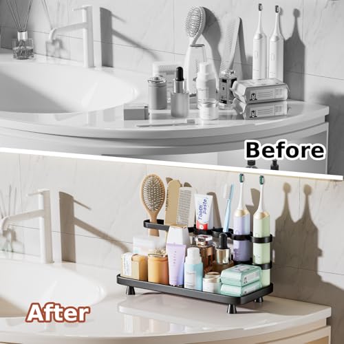 YOOLENS Electric Toothbrush Holder for Bathroom Countertop 5 Metal Slots Toothpaste Razor Mouthwash Organizer, Black - color: Black