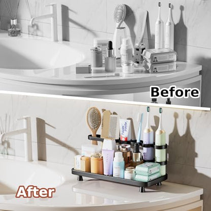 YOOLENS Electric Toothbrush Holder for Bathroom Countertop 5 Metal Slots Toothpaste Razor Mouthwash Organizer, Black - color: Black