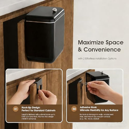 Large 3.2 Gallon Compost Bin, Under Sink Trash Can with Lid, Hanging Waste Cabinet for Office Kitchen Cupboard Bathroom Bedroom, Both Black - color: Pure Black