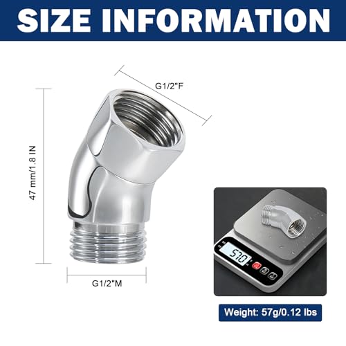 NearMoon Shower Elbow Adapter for Shower Head, Solid Brass 45°G1/2 Male to Female Shower Arm Extension Connector, Polish Chrome (Small) - style: Small