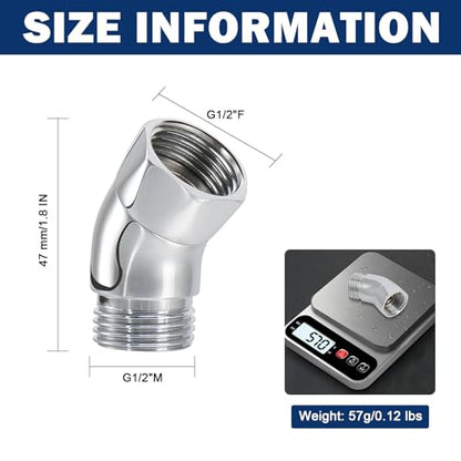 NearMoon Shower Elbow Adapter for Shower Head, Solid Brass 45°G1/2 Male to Female Shower Arm Extension Connector, Polish Chrome (Small) - style: Small