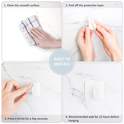 VIS'V Adhesive Hooks, Small Shower Wall Stick on Hooks, White, 4 Pcs | Metal Material, Compact Design, Peel and Stick, 2 Extra Adhesive Strips, for Bathroom Kitchen Livingroom Office RV - color: White