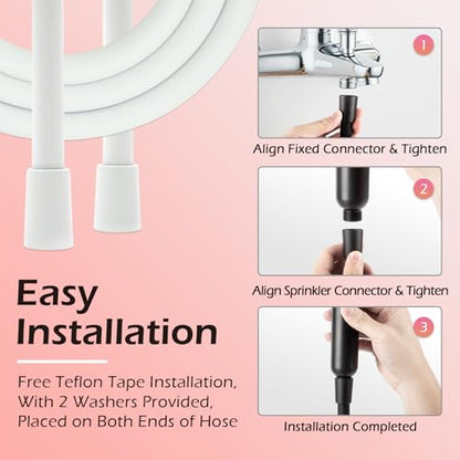 Shower Hose Extra Long, Ultra-Soft Silicone Shower Hose Replacement, Anti-Kink Designed Handheld Shower Head Hose Extension with Brass Insert and Nut, 79 Inches, White - color: White, size: 79 Inches