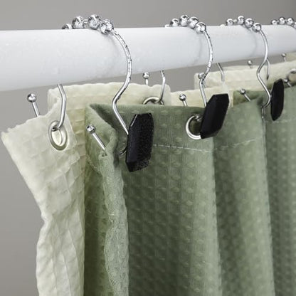 Shower Curtain Hooks Rings for Bathroom, 12PCS Double Hooks Glide Anti Rust Crystal Rhinestones Shower Curtain Rings Hangers for Shower Curtains, Clothing, Towels, etc. (Black) - color: Black