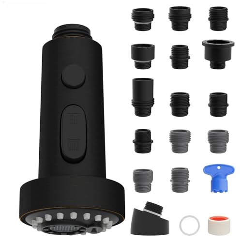 Universal Stainless Kitchen Faucet Head with 15 Adapter Kit, Rubbed Bronze | NSF/ANSI/CAN 372 Certified, Compatible with American Standard/Kohler/Moen/Delta, 3 Function Pull Down Sink Faucet Spray Head - color: Oil Rubbed Bronze