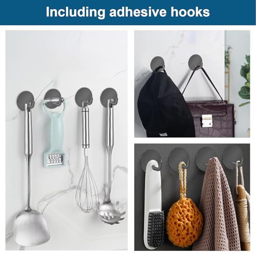 Razor Holder 304 Stainless Steel for Shower + Adhesive Sticky Heavy Duty Waterproof Wall Hooks, Premium for Hanging Towels, Coat, hat (2+2 Pack) - Grey - color: Grey-4pcs