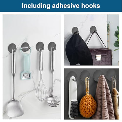 Razor Holder 304 Stainless Steel for Shower + Adhesive Sticky Heavy Duty Waterproof Wall Hooks, Premium for Hanging Towels, Coat, hat (2+2 Pack) - Grey - color: Grey-4pcs