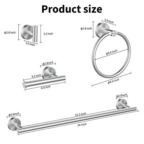 Cilee 10 Piece Brushed Nickel Bathroom Accessories Set 24inch Towel Bar Set | Brushed Nickel Towel Bar Ring + Toilet Paper Holder + Robe Towel Hook, Stainless Steel Bathroon Hardware Set - color: Brushed Nickel, size: 24inch