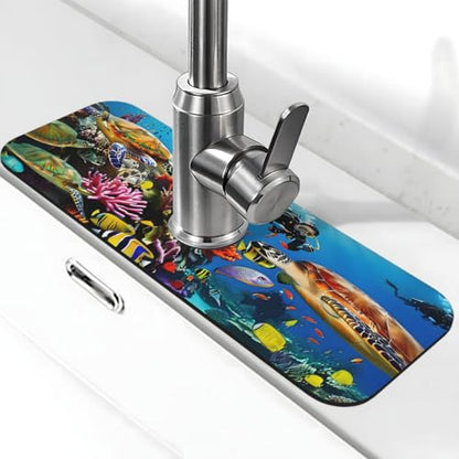 Marine turtle Kitchen sink faucet pad, strong water absorption, anti slip, easy to clean, very suitable for splash and drip prevention, suitable for kitchens and bathrooms - color: Marine turtle