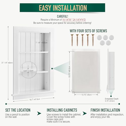 14 x 24 Medicine Cabinet Recessed, Wall Niche, Bathroom Wall Cabinet, 3-Tier, Between Studs Shelving for Drywall, White - color: Chole, size: 14x24