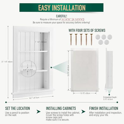 14 x 24 Medicine Cabinet Recessed, Wall Niche, Bathroom Wall Cabinet, 3-Tier, Between Studs Shelving for Drywall, White - color: Chole, size: 14x24