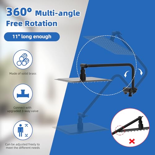 10" Metal Rainfall Shower Head with 10-Mode Handheld, Matte Black | NSF/ANSI/CAN 372 Certified, High Pressure Showerhead Combo with 11" Adjustable Shower Arm, 71" Hose, Shower Head Holder - color: Matte Black, style: Square 10"