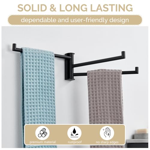 Angle Simple Kitchen Towel Rack, Swivel 3 Bars, Matte Black, 9.84" | SUS304 Stainless Steel Hand Towel Holder for Bathroom Laundry Wall, Foldable Arms Washcloth Hanger, Screws Mounted - color: Matte Black