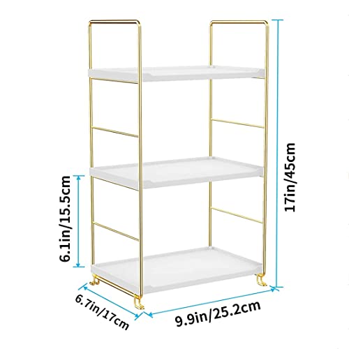 3-Tier Kitchen Spice Rack, Freestanding Stackable Organizer Shelf, Bathroom Countertop Storage Shelf, Cosmetic Organizer Holder, Square Standing Rack (Golden) - color: Golden