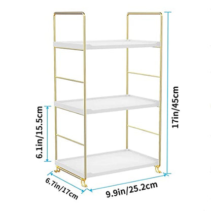 3-Tier Kitchen Spice Rack, Freestanding Stackable Organizer Shelf, Bathroom Countertop Storage Shelf, Cosmetic Organizer Holder, Square Standing Rack (Golden) - color: Golden