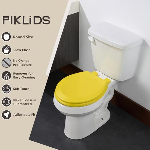 Toilet Seat, Slow Close, Soft Touch, Ultra-Smooth Matte Finish (No Orange-Peel Texture), Premium Moulded Wood, Quick Release, PIKLiDS (Yellow, Round) - color: Yellow, size: Round