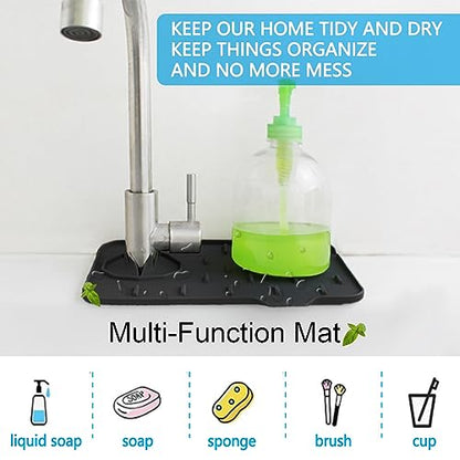 2 Pieces Black Faucet Guard & Draining Mat 8.3" Mini Splash Guard Faucet Handle Drip Catcher Tray Mat for Kitchen & Bathroom Sink Small Kitchen Sink Splash Guard for Placing Dish Soap Sponge - color: Style C Black