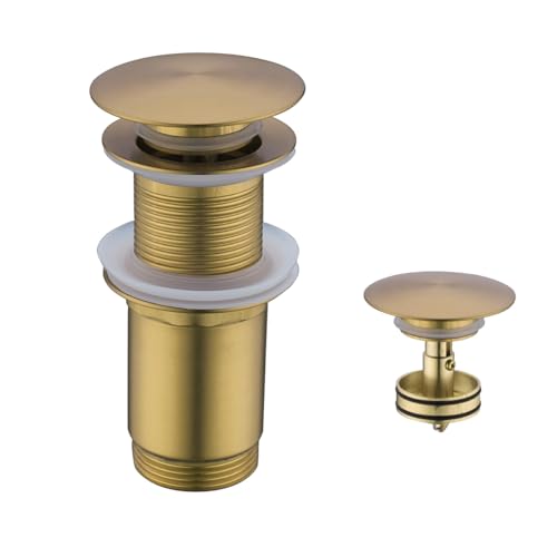 All Metal Bathroom Sink Drain,Pop-up Drain with Detachable Basket Stopper,Anti-Clogging Drain Strainer,Hair Catcher,for Vanity Vessel Sink Without Overflow,Champagne Bronze,SE83997PB-CB - color: Champagne Bronze(without Overflow)