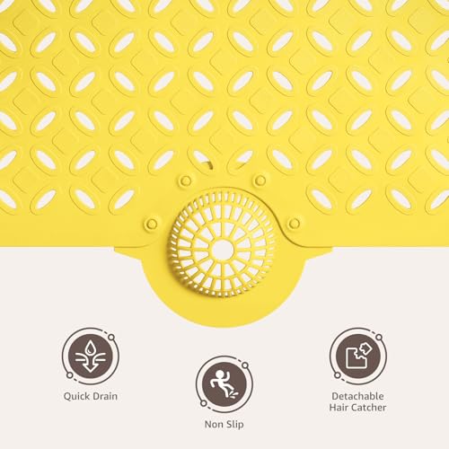 OTHWAY Bath Mat for Tub Non Slip: 39" X 17" Long Bathtub Mat with Hair Catcher│Big Drain Holes Shower Mats for Inside Shower│Machine Washable (Yellow) - color: Yellow