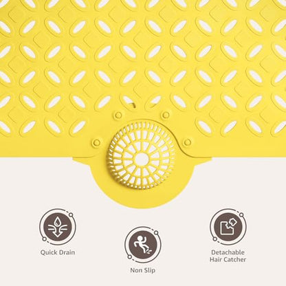OTHWAY Bath Mat for Tub Non Slip: 39" X 17" Long Bathtub Mat with Hair Catcher│Big Drain Holes Shower Mats for Inside Shower│Machine Washable (Yellow) - color: Yellow
